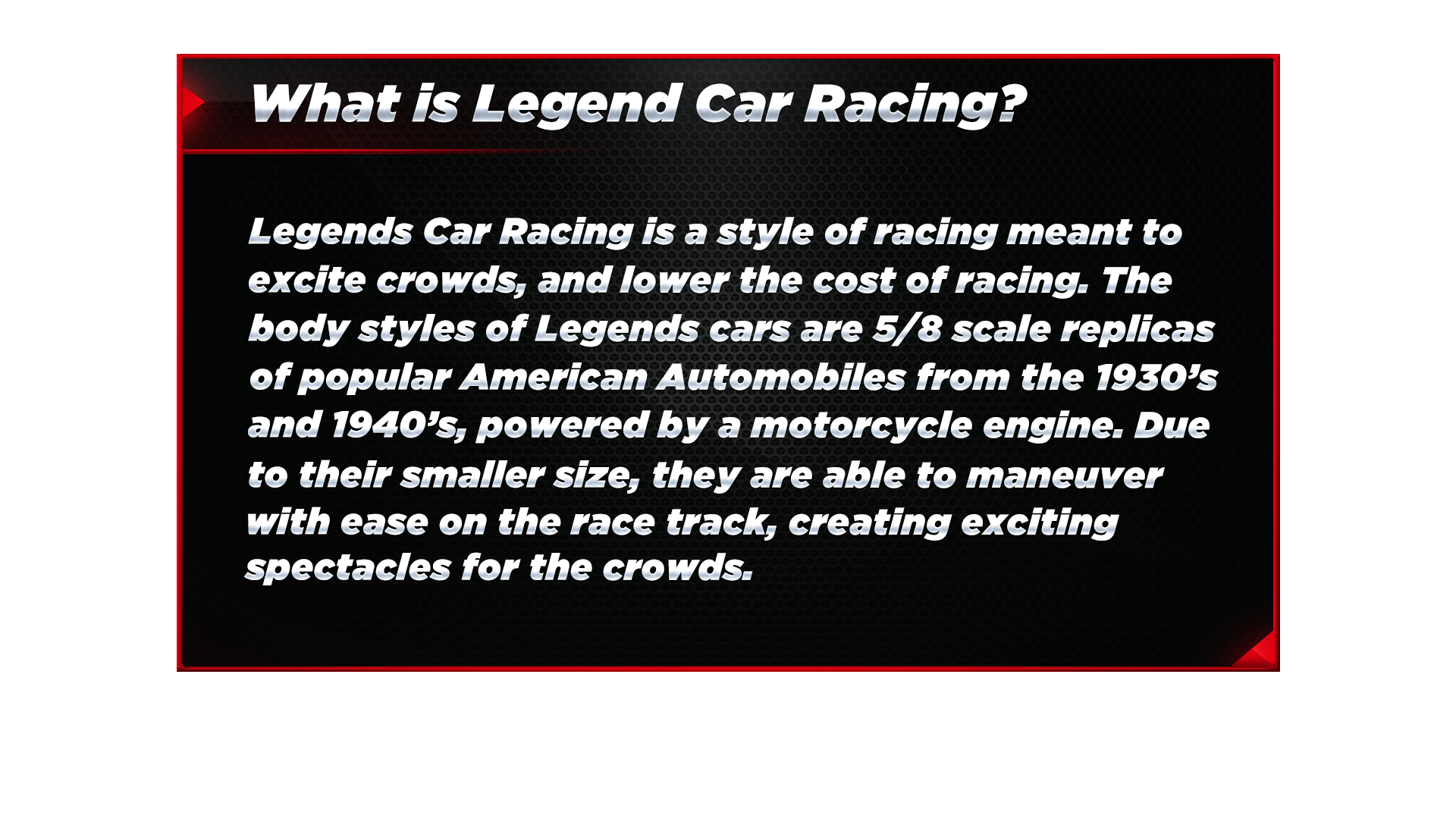 What is legends car racing - Agen's Racing